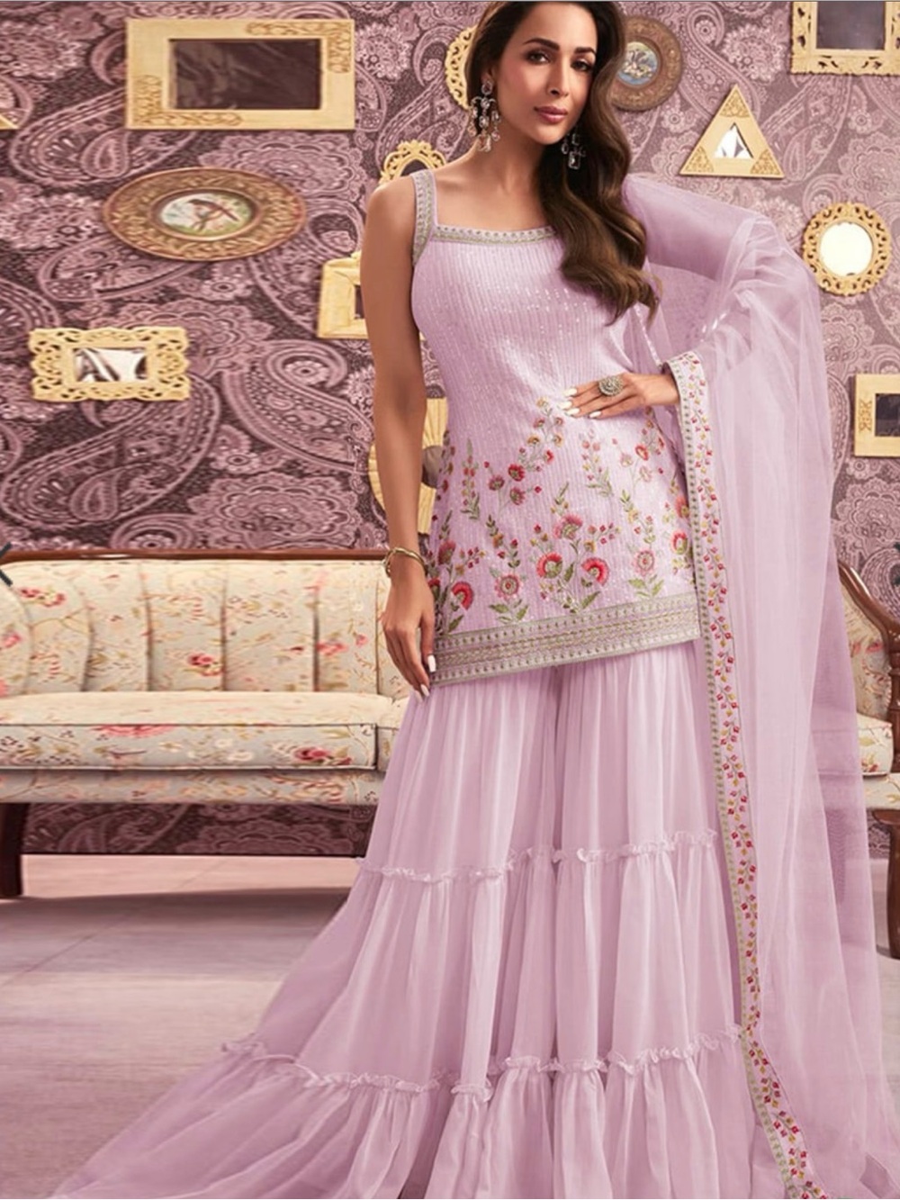 Lilac Embroidered Women’s Dress with Dupatta